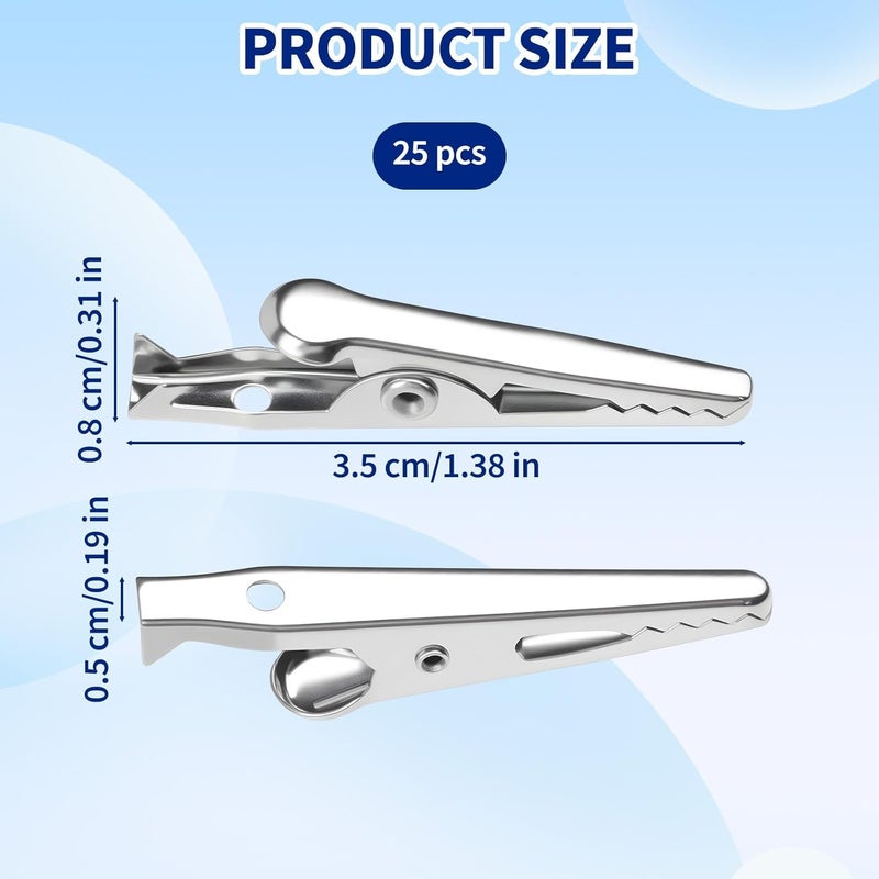LUSTRIB 25 Pcs Metal Alligator Clip Spring Clamps, 35mm Small Metal Alligator Clips Alligator Clips for Crafts Nickel Plated Crocodile Clamps Alligators Clip for Laboratory Electric Testing Work - Image 2